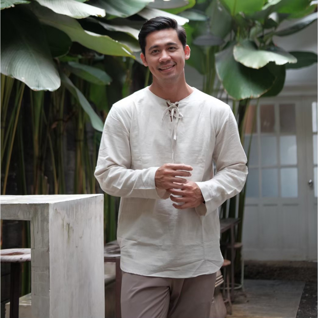 Baju Kemeja Koko Oversize Pria Lengan Panjang Kemeja Polos Cowok Ala Korea Short Shirt Linen  |  Jiw