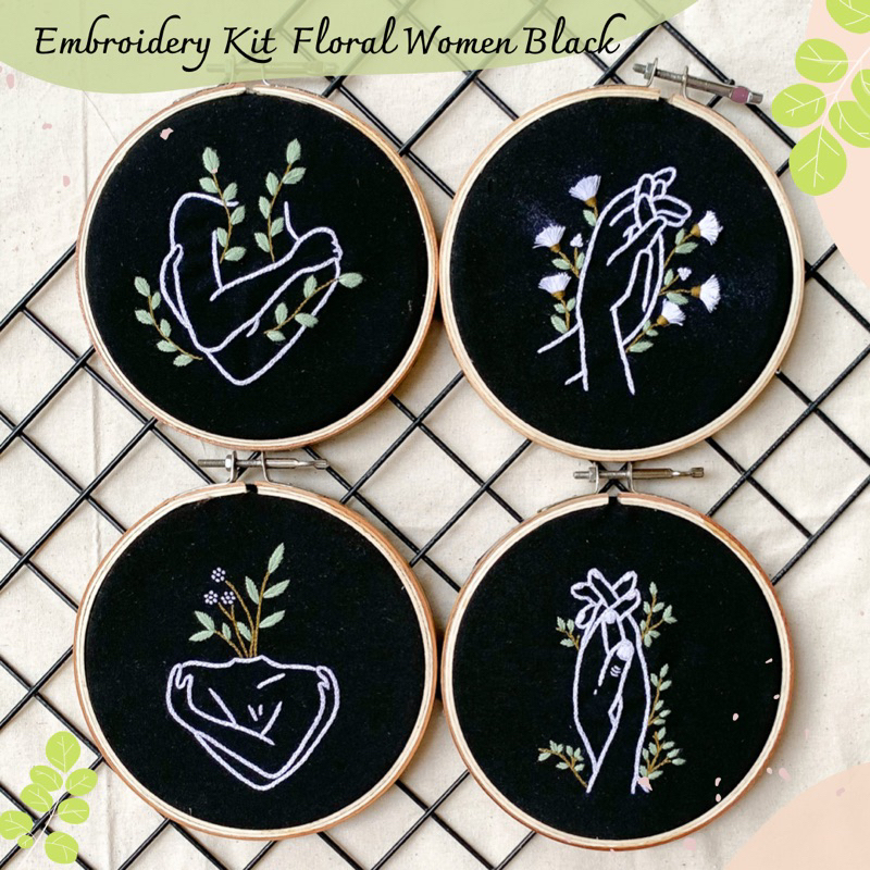 Embroidery Kit Floral Women Black Edition - Paket sulam benang lengkap