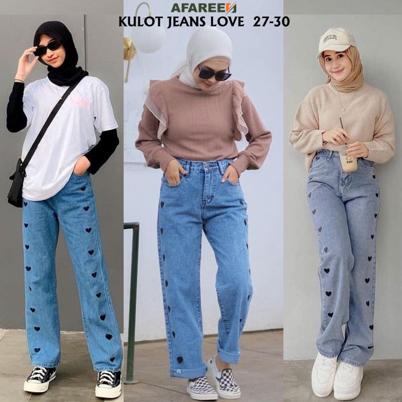 AFAREEN - Kulot Jeans Love Haighwaist Wanita