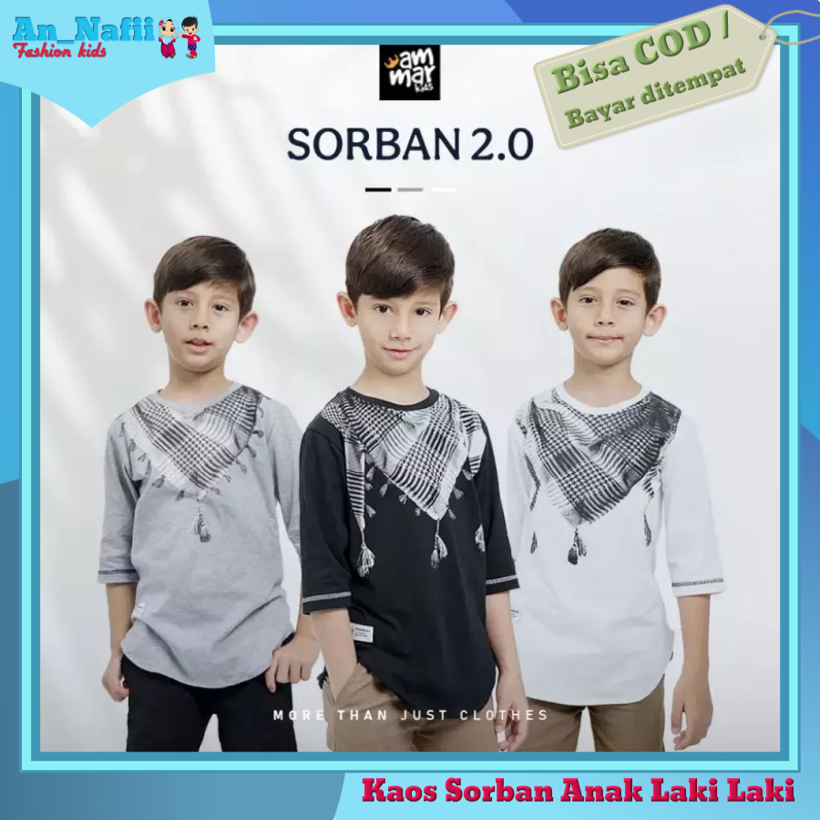 Kaos Sorban Anak Laki Laki Umur 1 - 12 Tahun Ammarkids Kaos Distro Anak Motif Sorban Kaos Sorban Anak 3D Kaos Muslim Anak