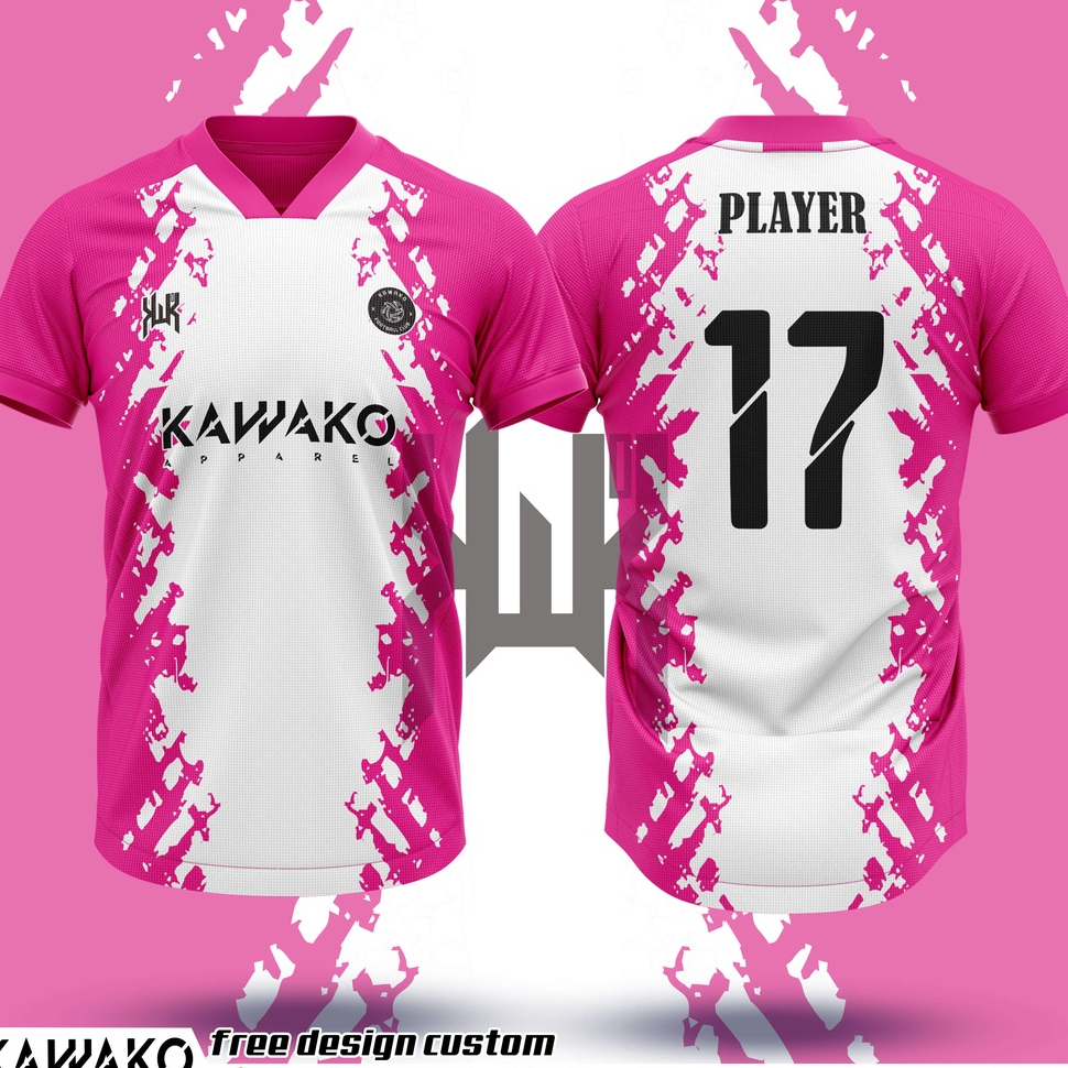 Jersey Olahraga Sepak Bola & Futsal (motif simple, pink putih ,custom)