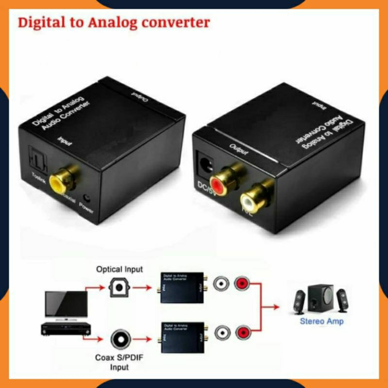 [COD] PAKET CONVERTER AUDIO DIGITAL TO ANALOG DARI TV KE SPEAKER AKTIF / OPTICAL COAXIAL TO RCA + KABEL VENTION TOSLINK OPTICAL AUDIO 1.5 METER