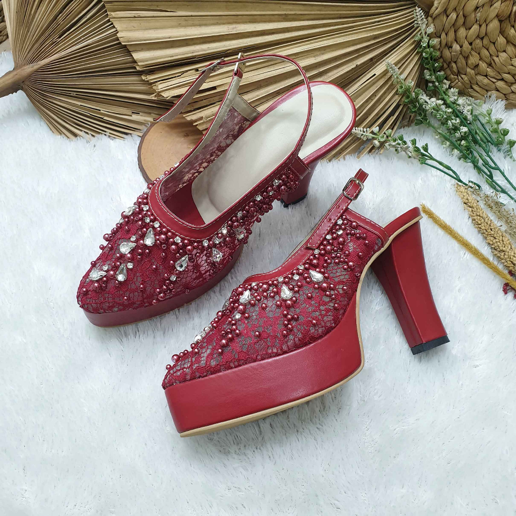 sepatu wedding pesta cantik Kartika merah maroon hak 10cm