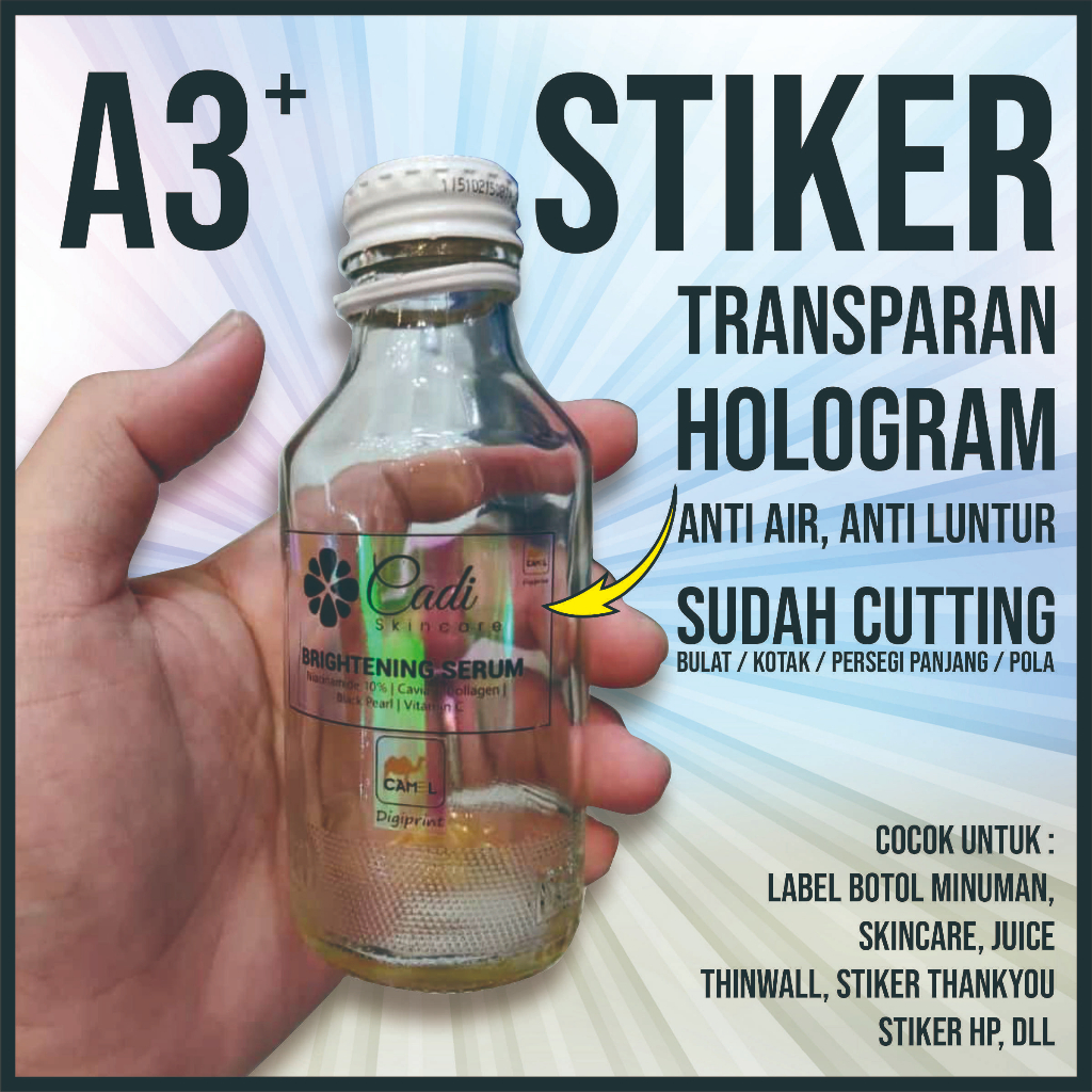 

Cetak Stiker Label Vinyl Transparan HOLOGRAM MEWAH Label Minuman / Label Skincare Sudah Potong