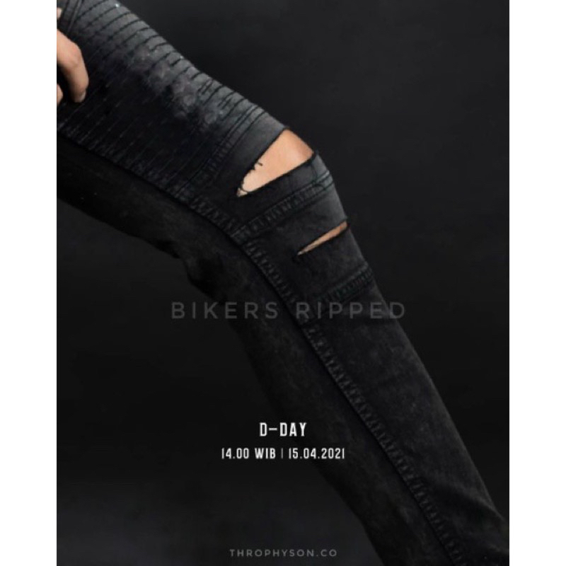 Celana Pria Distro Jeans Bikers Rider Ripped Hitam Slim-Fitting