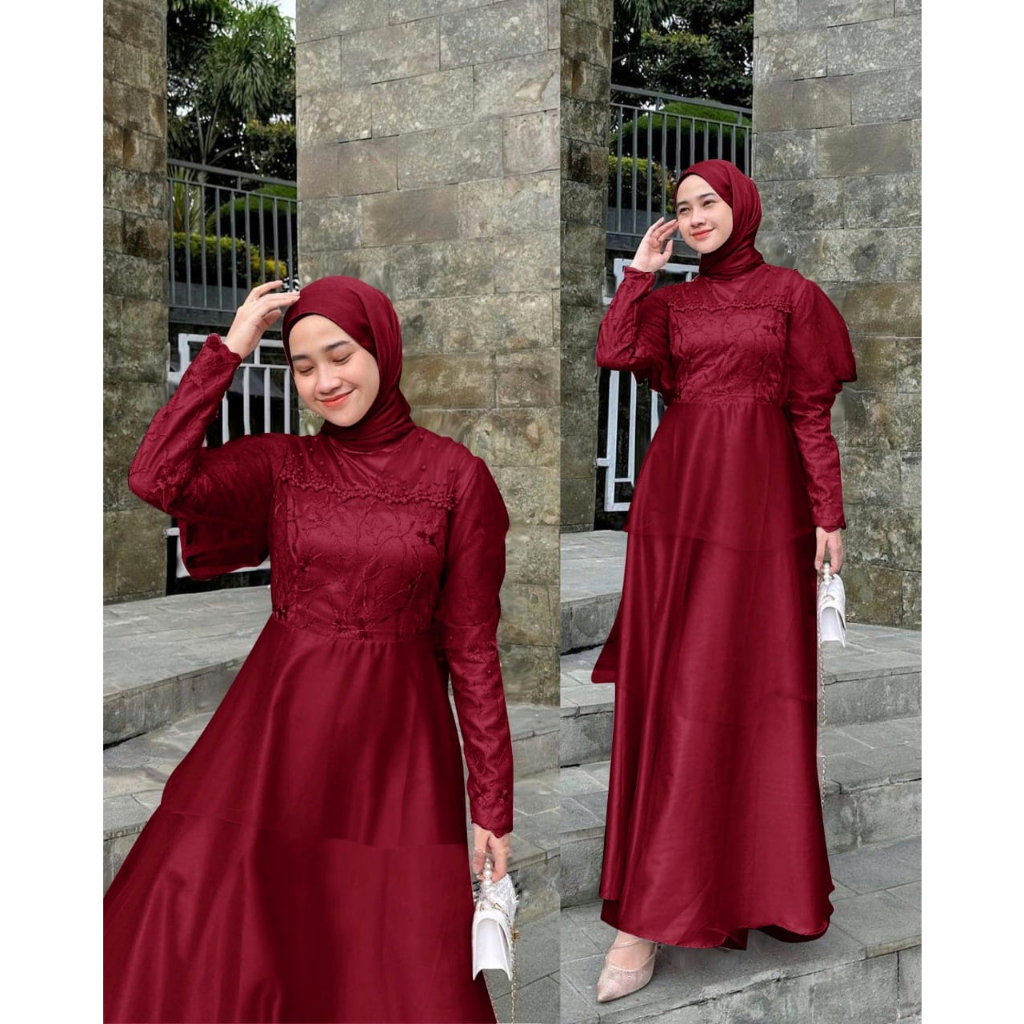 MAXY HAFIZA FASHION PAKAIAN WANITA DRESS GAMIS MAXI GAUN BAHAN VELVET KOMBI BRUKAT MR