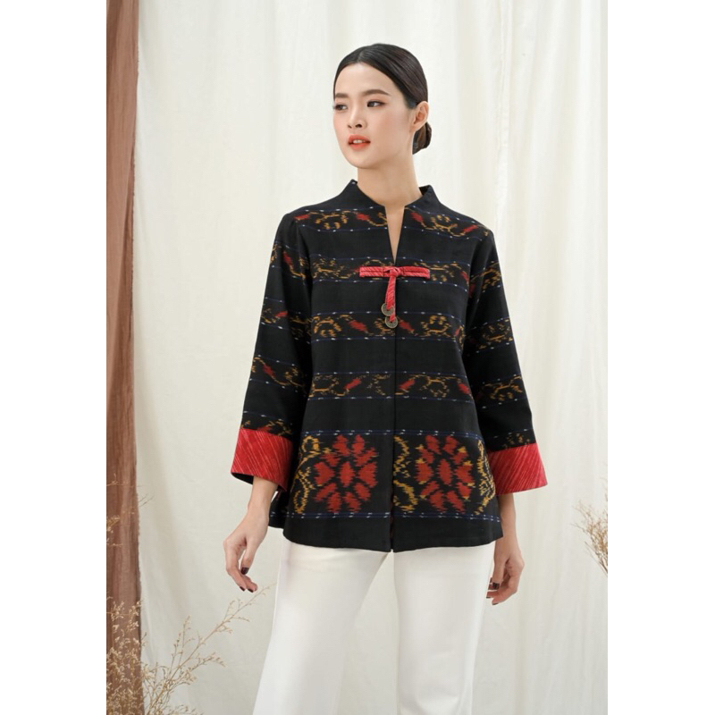 Blouse tenun wanita berbunga bunga fashion wanita baju tenun jepara Blouse jumbo atasan wanita etnik