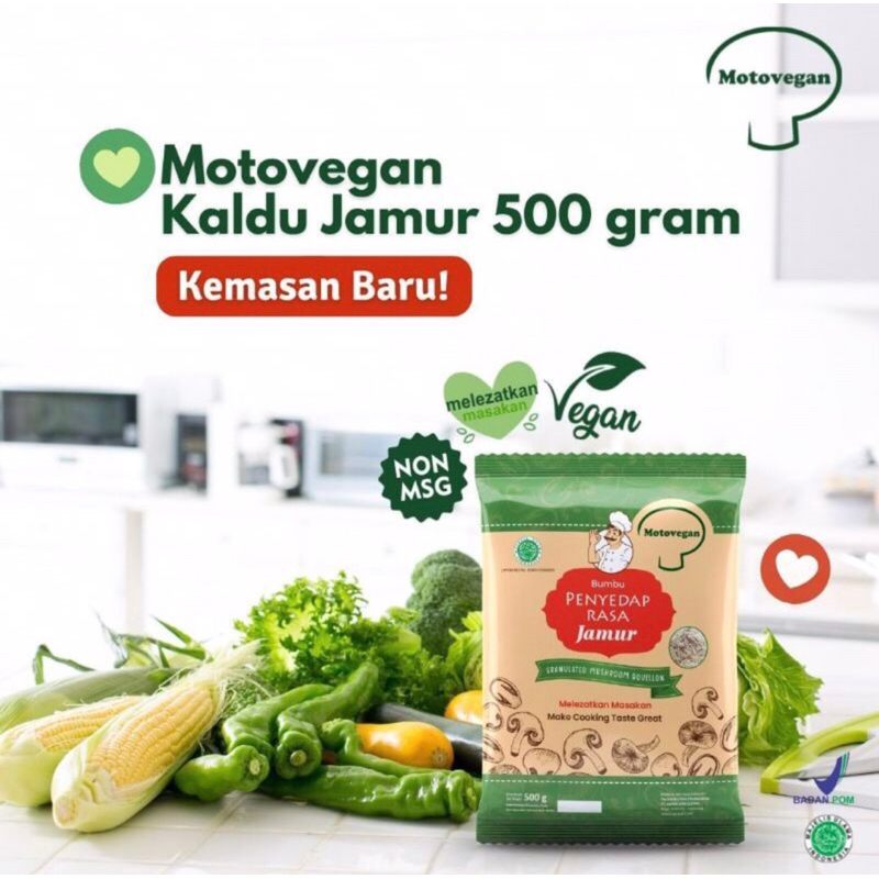 Kaldu Jamur Kemasan 500gr Motovegan (NON MSG) Halal Kemasan Terbaru