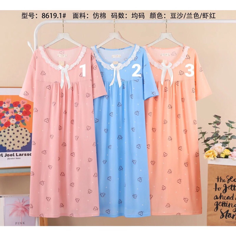 DASTER KAOS JUMBO KERUT RENDA LD 120 / DASTER IMPORT / DASTER KOREA / BAJU TIDUR MOTIF LOVE RANDOM