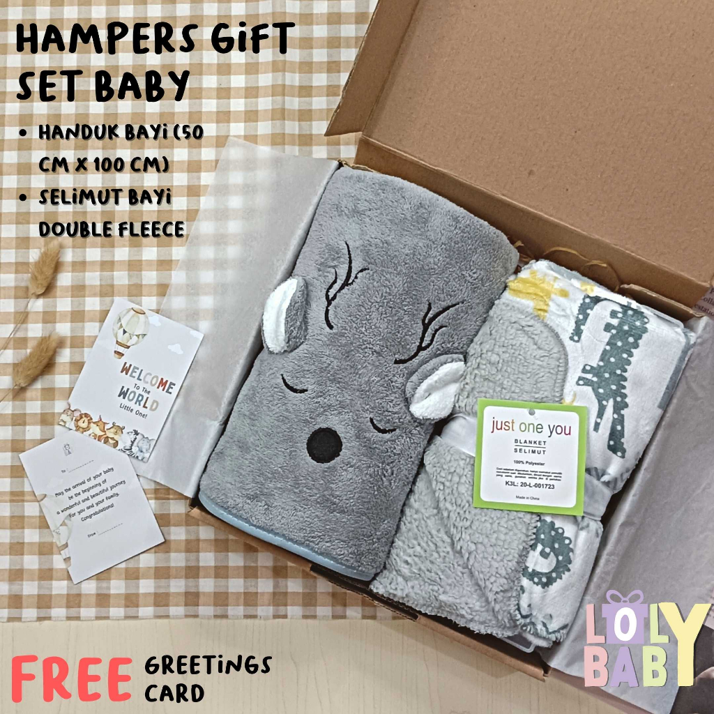 Hampers Baby Gift Set ( 25 cm ) 1 Pcs Handuk Bayi 50 x 100 Cm 1 Pcs Selimut Double Fleece LOLY BABY