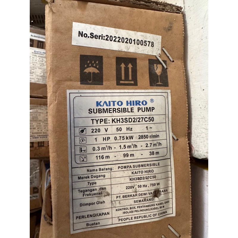 Pompa submersible/ satelit/ pompa celup kaito hiro 1 hp 3 inch + kabel 50 m