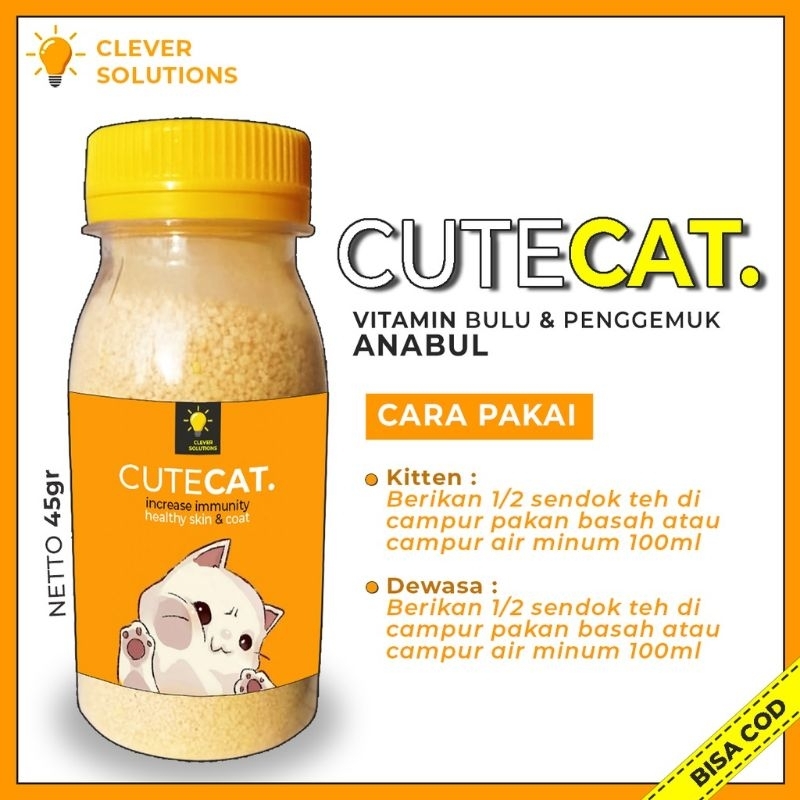 Vitamin Penggemuk dan Bulu Kucing Penumbuh Bulu Kucing Pelebat Bulu Obat Bulu Kucing Rontok CUTE CAT by Clever Solutions