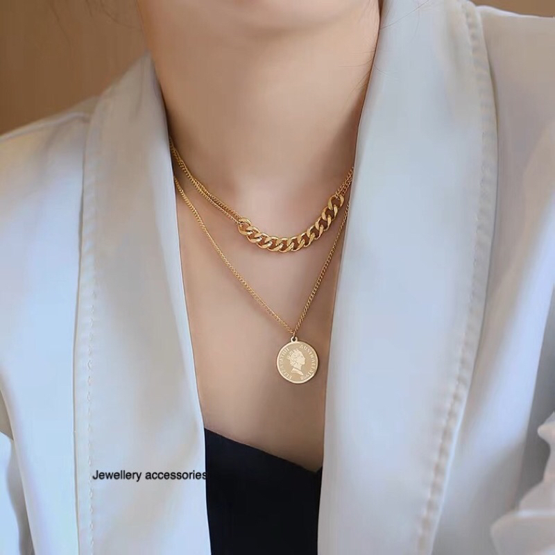 Kalung Titanium 2 Layer Ratu Elisabet Elegant Vintage Fashion Style