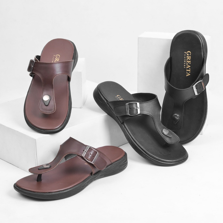 MUNSO BLACK (KULIT ASLI) |ManNeedMe x GREATA| Sandal Pria Casual Sendal Jepit ORIGINAL