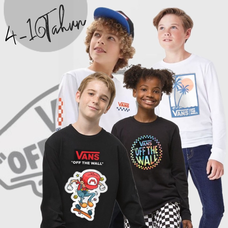 Kaos Atasan Lengan Panjang Fashion Branded Anak Laki-laki dan Perempuan Vans Original 4-16Tahun 1343