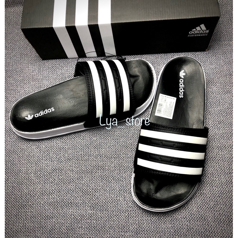 SENDAL SLIDE SLOP Adida hitam putih PRIA DAN WANITA FREE BOX + PAPERBAG