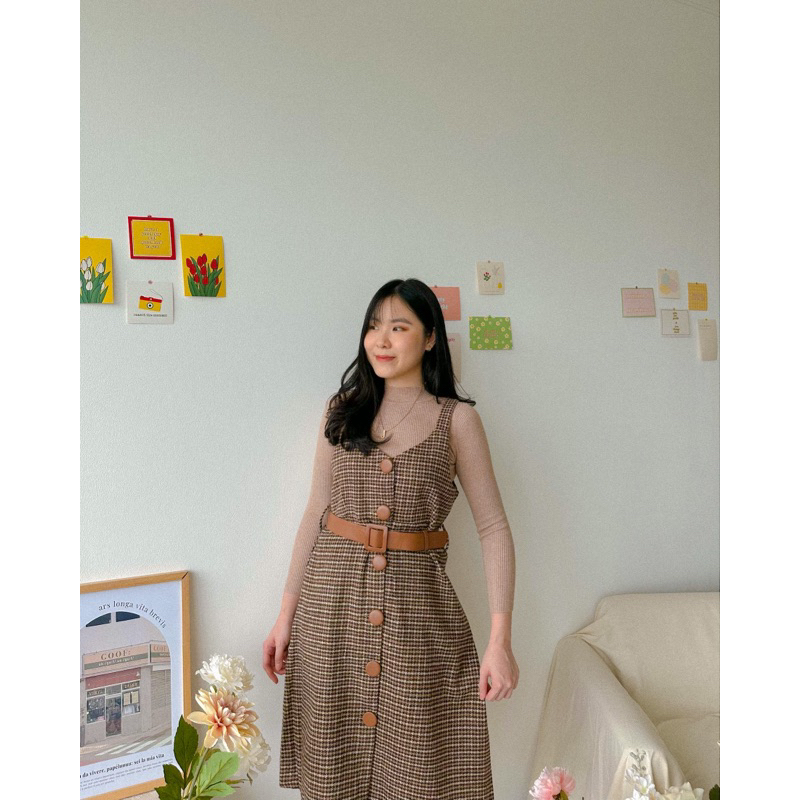 KANON - Riona Knit Set - Set dress inner sweater rajut outer dress flannel dengan belt musim dingin