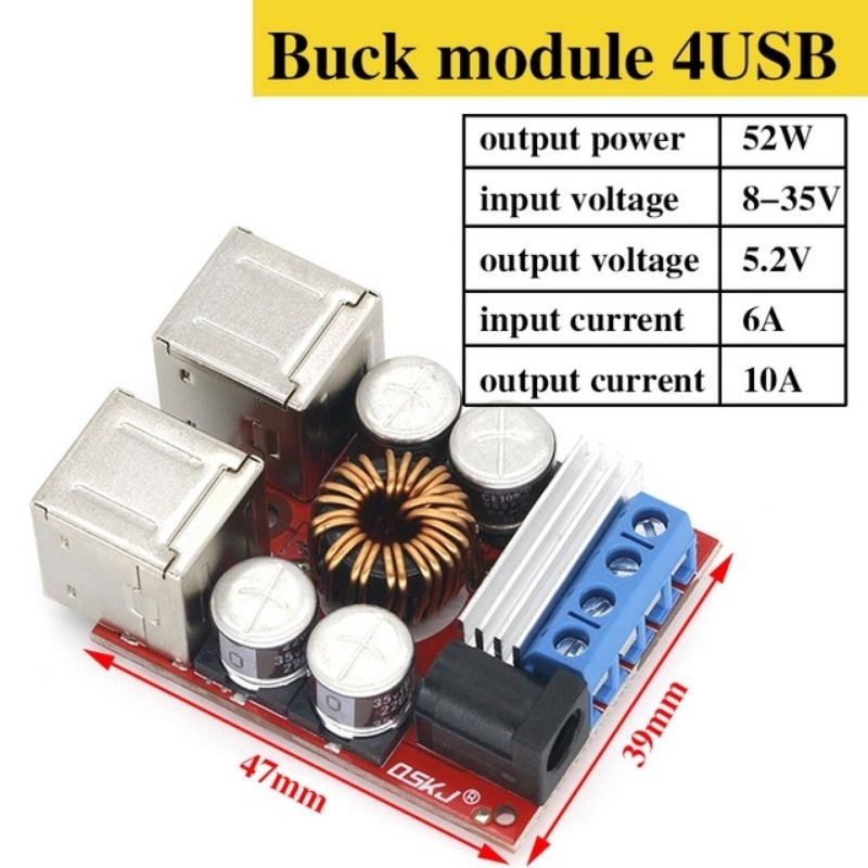 Modul Power Step down DC-DC 12V 24V 8-35V Ke 5V 8A 4 USB Untuk Mobil Motor