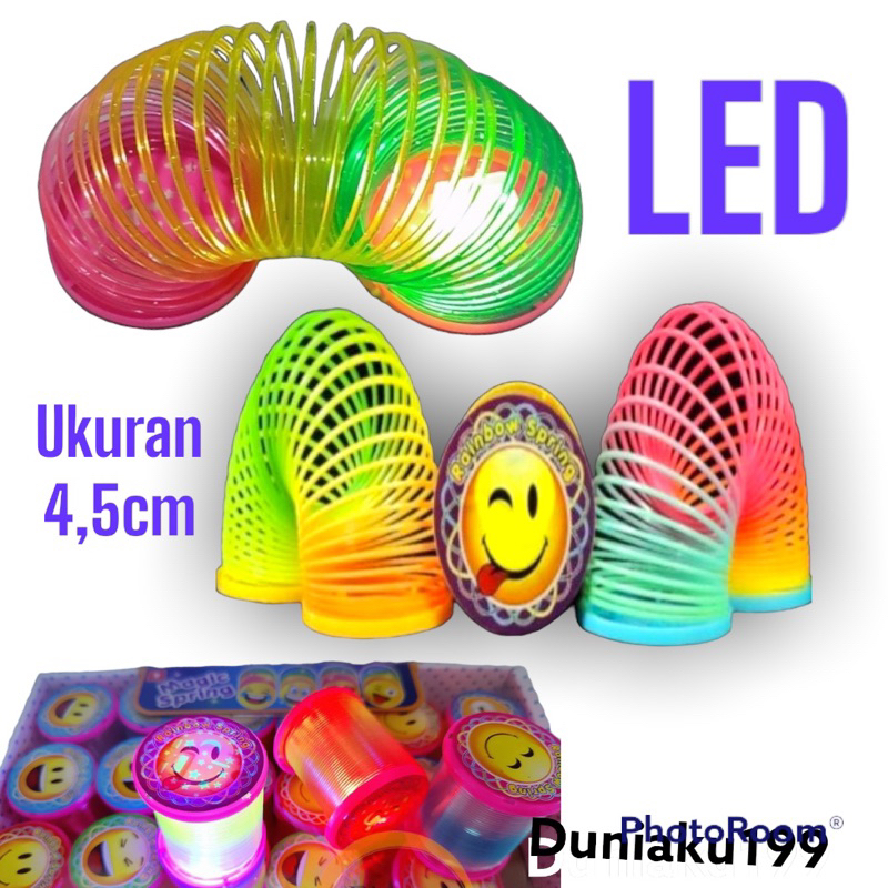 magic spring rainbow led 4,5cm / mainan per pegas lampu / slinky rainbow led / mainan murah