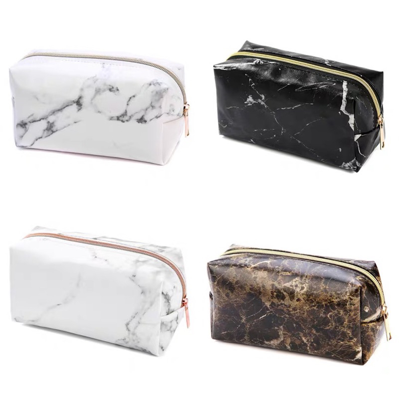 LITTLE DAISY | Marble Makeup Pouch Big Size / Pouch Makeup Motif Marble Aesthetic / Tempat Skincare Kosmetik Besar Premium /Tas Kosmetik Pouch Makeup Lipat Travel