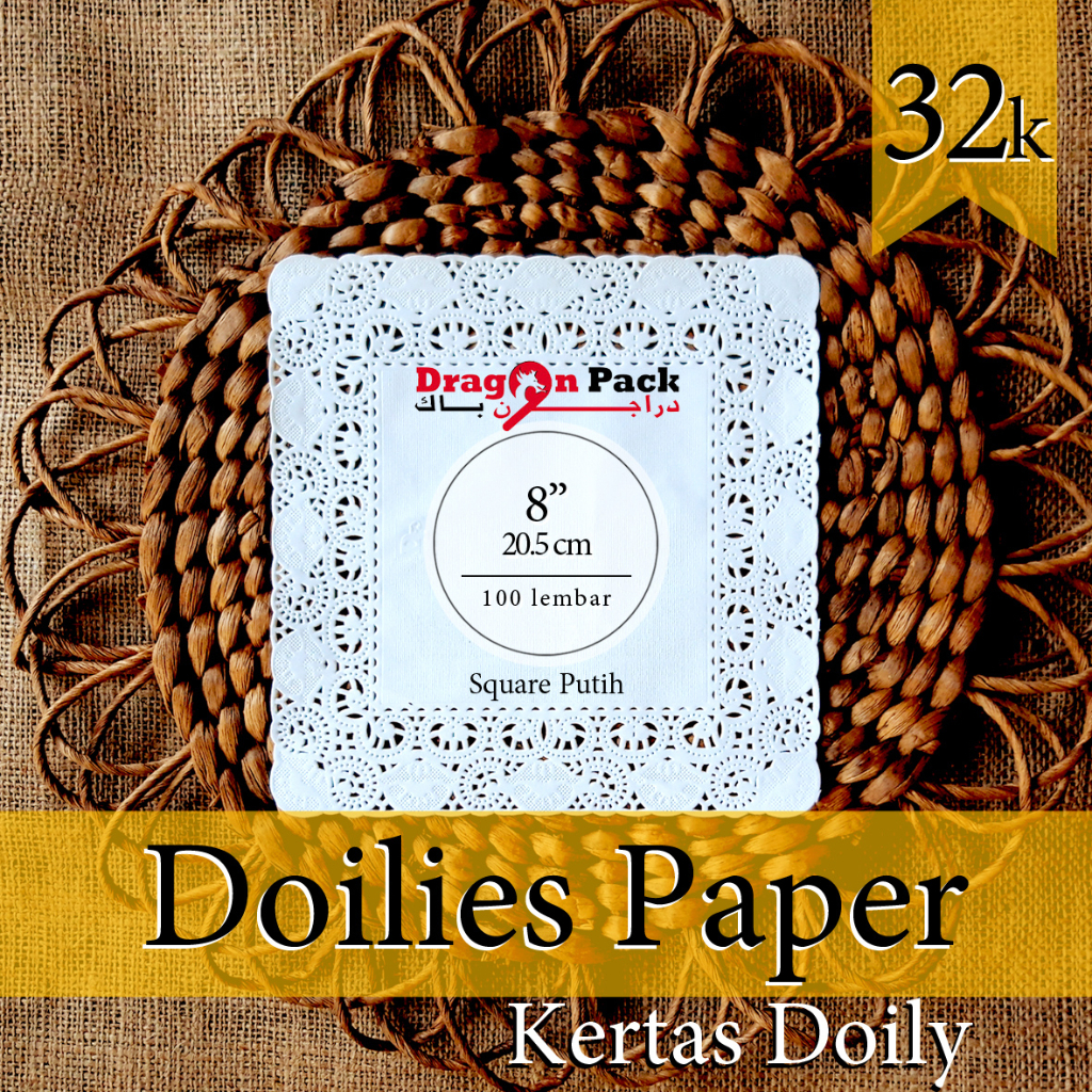 

Doily Paper Kertas Doilies Square Putih 8" (20.5cm) isi 100 lembar Kertas Alas Renda / Dragon Pack