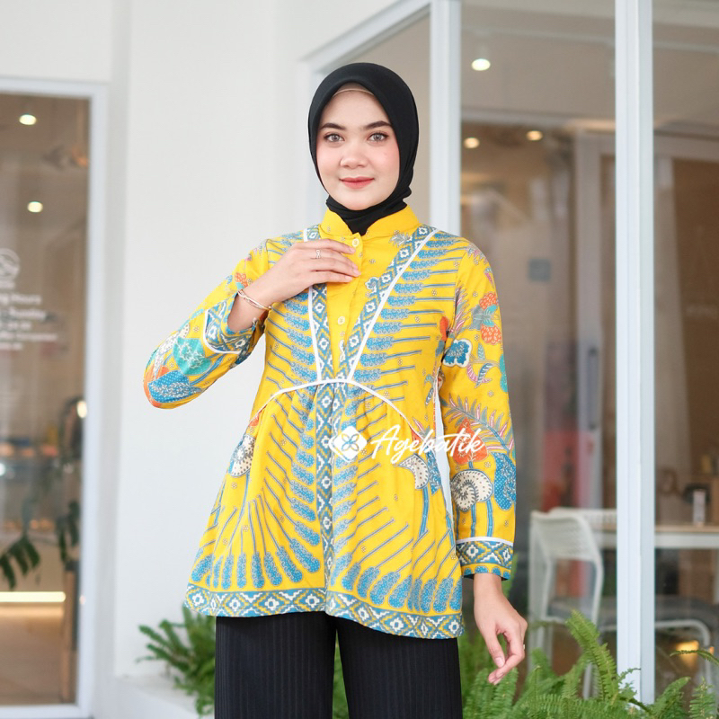 AGEBATIK AGE0007 - Blouse Batik Wanita Motif Garis Modang - Katun Halus Elegan