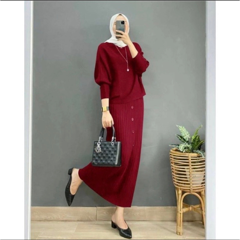 rok span skirt rajut/rok wanita kancing depan premium