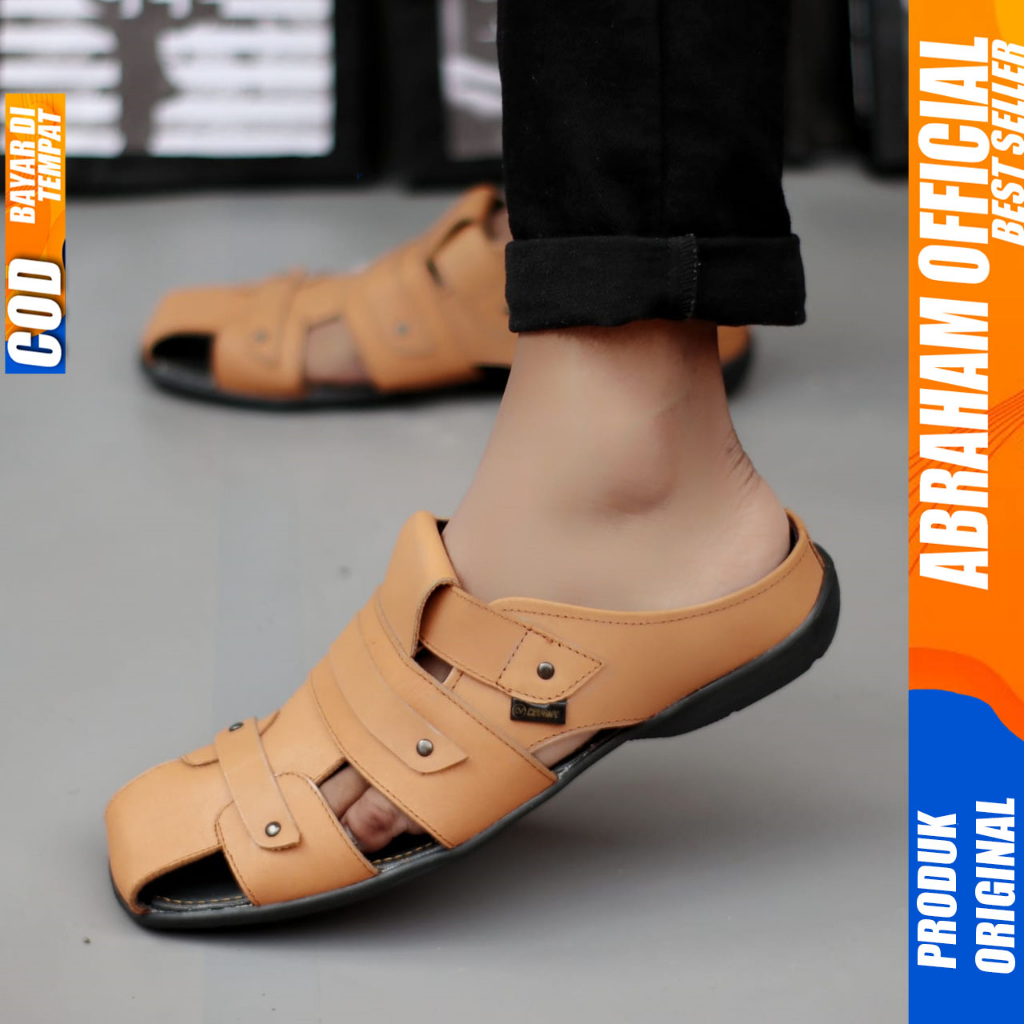 Sepatu Sandal Pria Kulit Asli Selop bustong terbaru Abraham Tutong