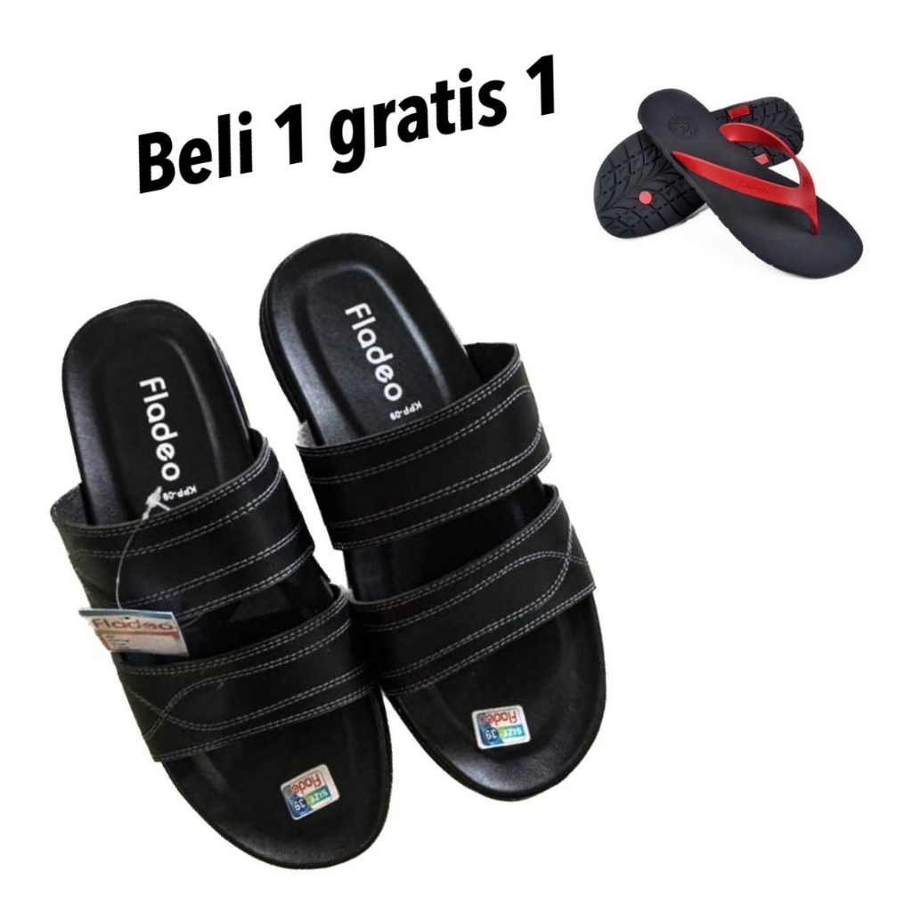 Sandal Sendal Selop Slop Slip On Slide Fladeo Pria Cowok Premium Beli 1 Gratis 1