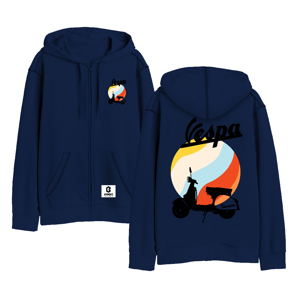 BRIGO X VESPA CLASIC Sweater Hoodie Resleting II Sablon DTF Fleece Cotton II BRIGO X VESPA CLASIC Zipper Jumper Hoodie II M-XXL (Pria &amp; Wanita) Free stiker&amp;Gantungan Kunci