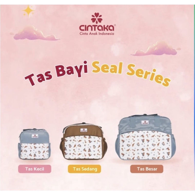 CINTAKA Tas Bayi Besar &amp; Kecil Saku Print Seal &amp; Whale Series