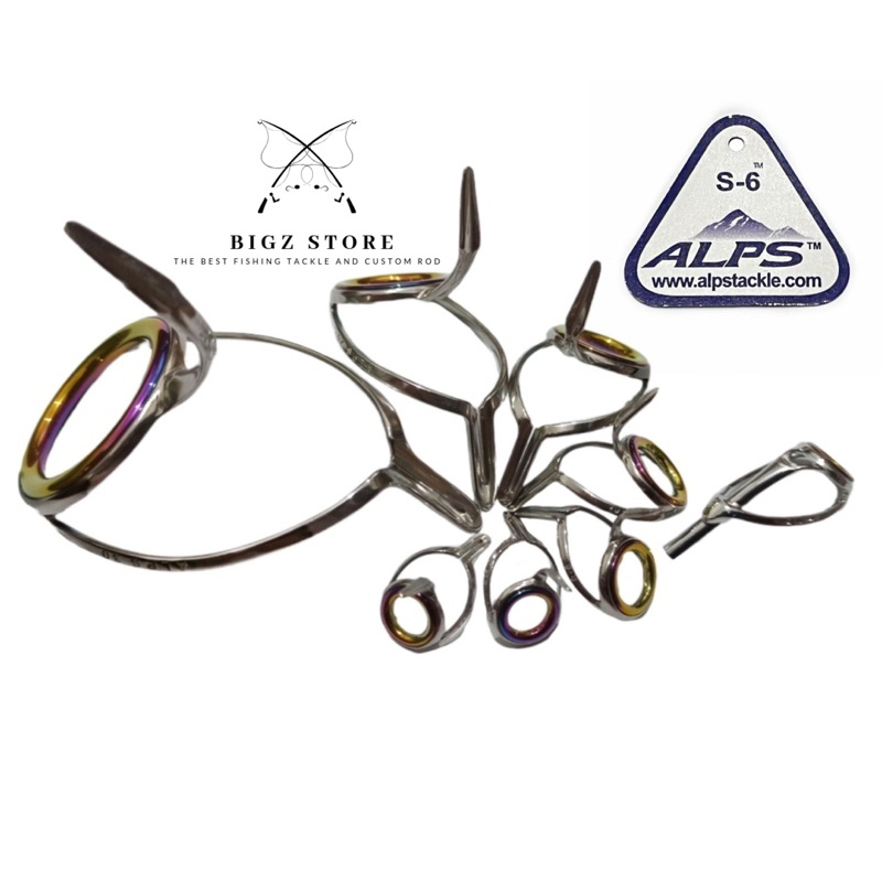 RING GUIDE ALPS RAINBOW KAKI 2 ORIGINAL SET 8 PCS TOP 8 - 8 8 10 12 16 20 30 PELANGI SPINNING BAHAN 