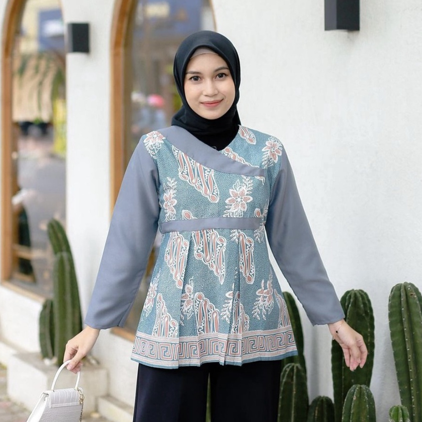 Baju Batik Wanita Modern Atasan Blouse Batik Kerja Wanita Kantor Seragam M L XL XXL