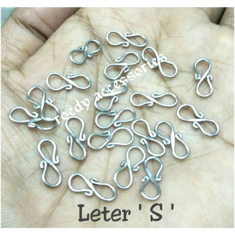 kait/pengait/sambungan leter S besi/baja putih (monel) 20 pcs