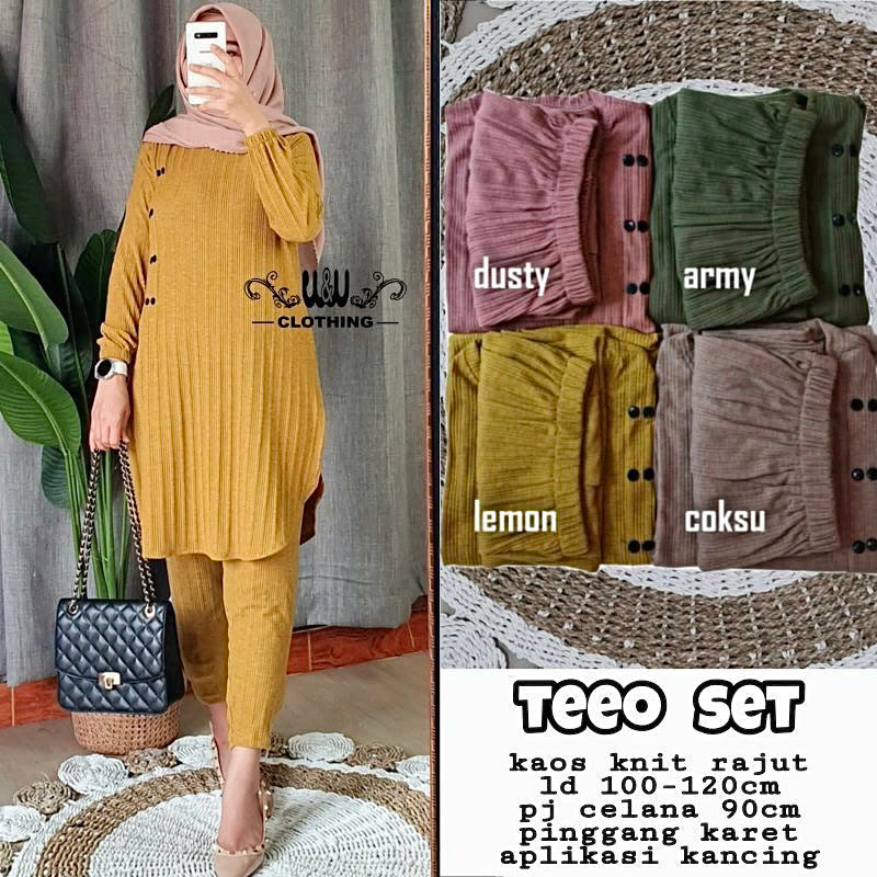 Teeo Set - SetCel Kaos Knit Rajut Terbaru Setelan Wanita / 535-7182