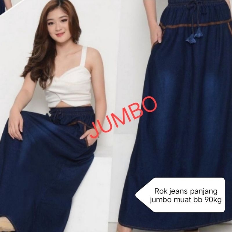 Rok Jeans Panjang Wanita Dewasa  Ukuran Standar dan jumbo Motif dan Polos  Murah - Semi Jeans - Serba 35