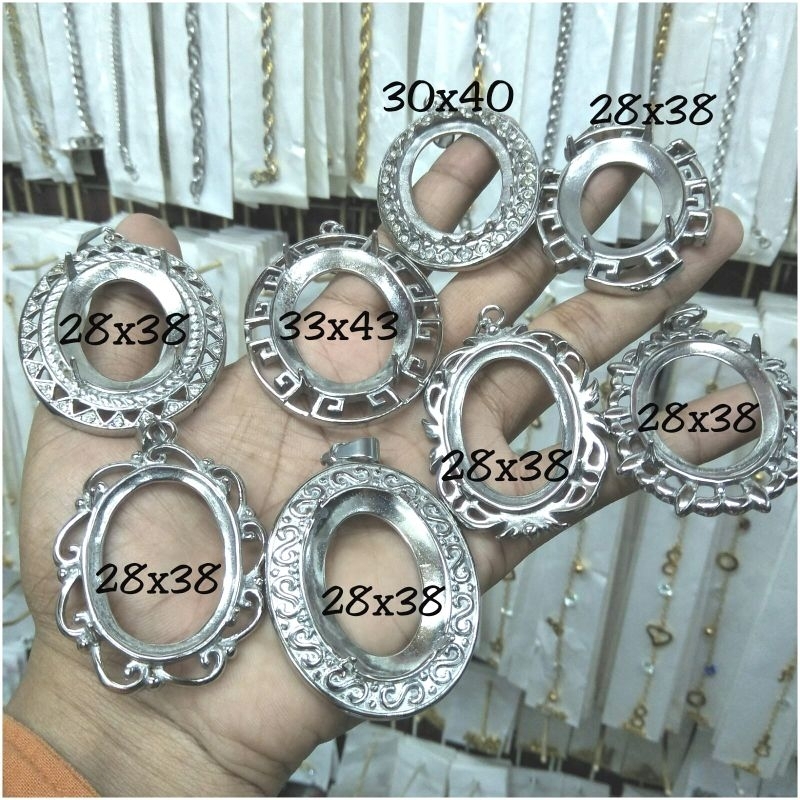 Cangkang/emban/rangka liontin batu titanium (stainless stell) 316L, 12 pcs (1 lusin)