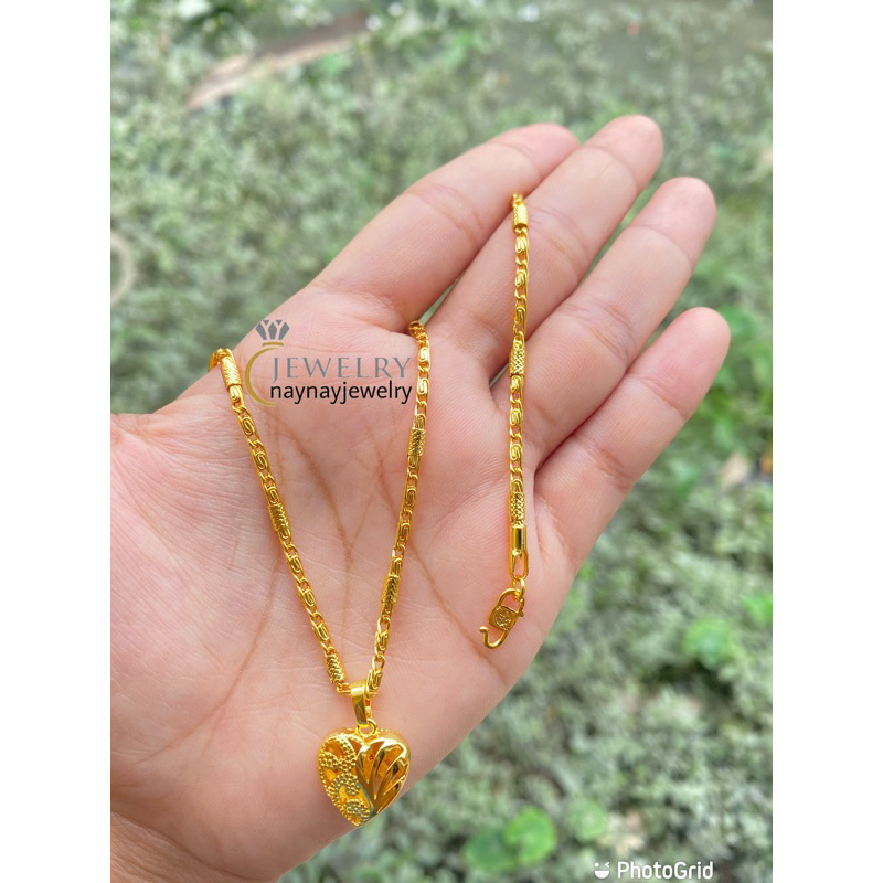 Kalung bambu 2 / 3 suku uk 60 / 75cm / Love ukir warna emas 24k