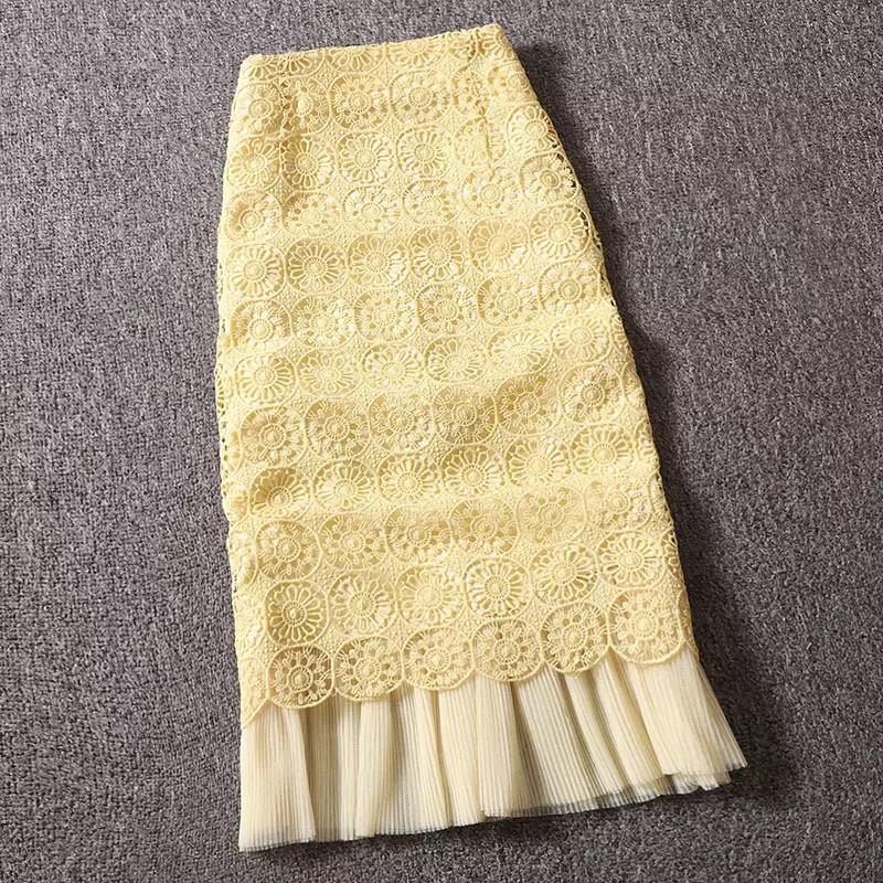 [Premium Series] Brocade / Lace Office Formal Lady Midi Skirt with Pleated Tutu Combination Import Premium ( Rok Brokat Timbul )