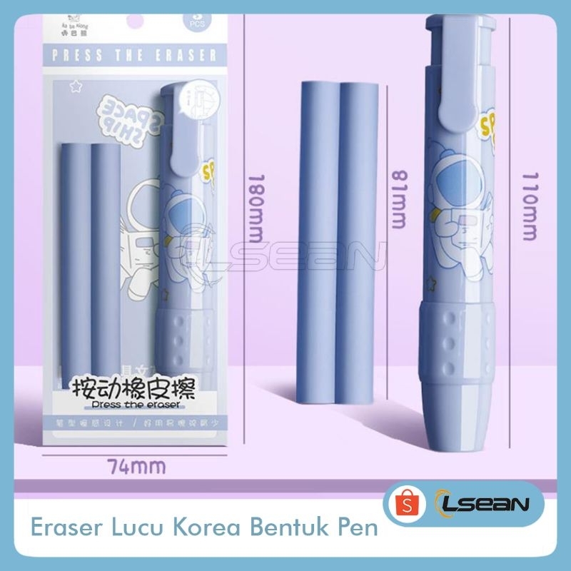 SET ERASER PEN KARTUN LUCU PENGHAPUS MEKANIK BENTUK PENA FREE 2PCS REFILL