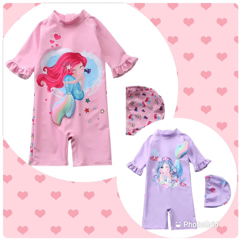 SET Baju Renang Anak Perempuan Kualitas Premium Gambar Mermaid Ariel 3D Free Topi Lucu Baju Bikini Anak Lucu Baju Swimming Anak Murah Baju Renang Anak Bagus