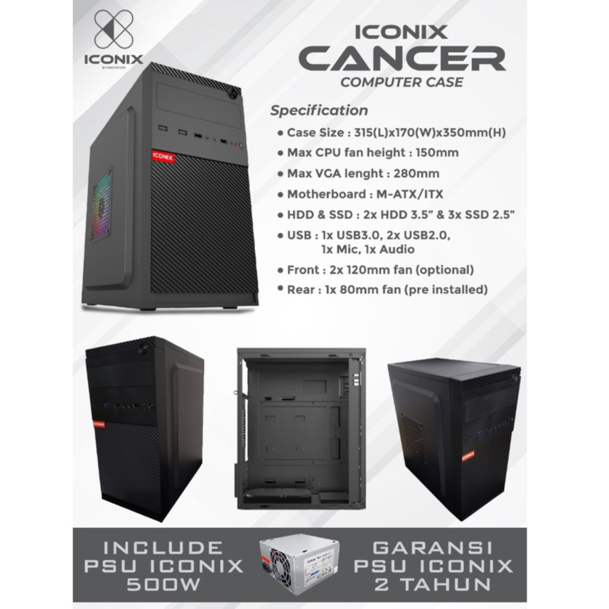 CASE ICONIX + PSU 500W (m-ATX Size) / CASING PC KOMPUTER
