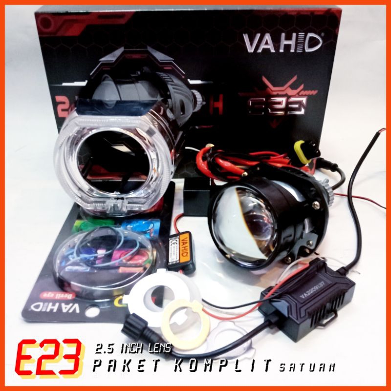 Vahid biled e23 paket komplit | led projector 2.5 inch purple lens lengkap satuan