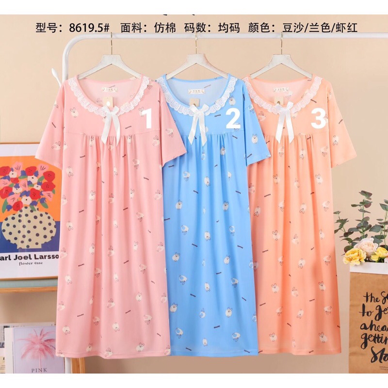 DASTER KAOS JUMBO KERUT RENDA LD 120 / DASTER IMPORT / DASTER KOREA / BAJU TIDUR MOTIF DOMBA RANDOM