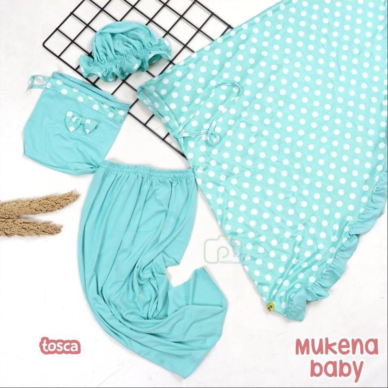 mukena anak 0-3 thn / mukena topi polcadot / mukena bayi