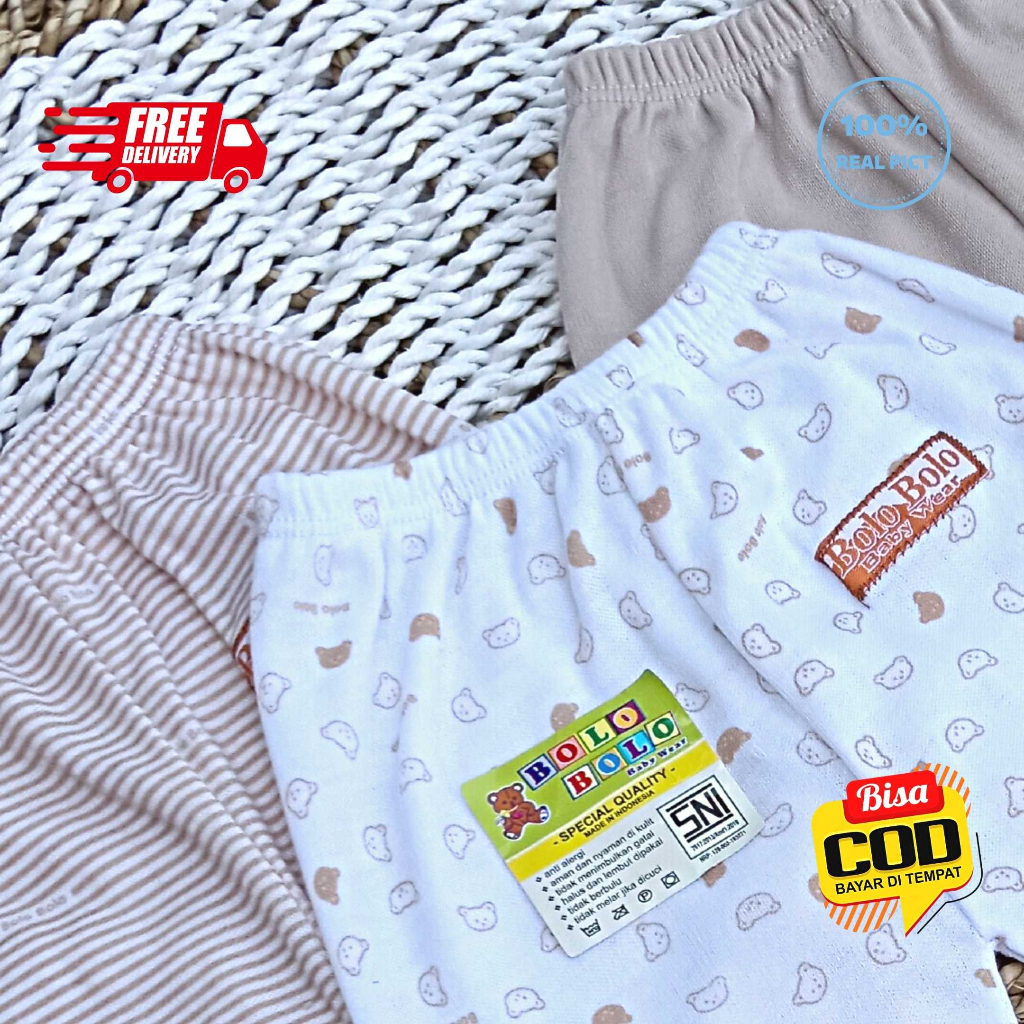 SALE 7.7 Serian Coklat Susu - 3 pcs Celana Panjang Bayi Baru Lahir 0 - 3 Bulan Coklat Susu merk SNI Bolo - Bolo