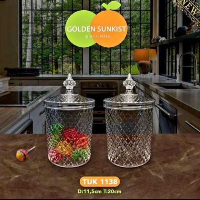 3pcs TOPLES AKRILIK GOLDEN SUNKIST MEWAH ELEGAN ANTI PECAH tuk 1138 / tuk1138 toples kue