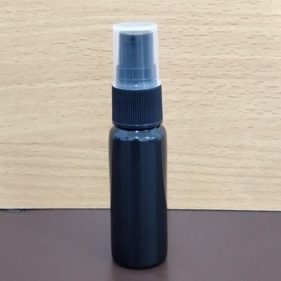 Botol plastik PET 20ml BR hitam tutup pump treatment half cap