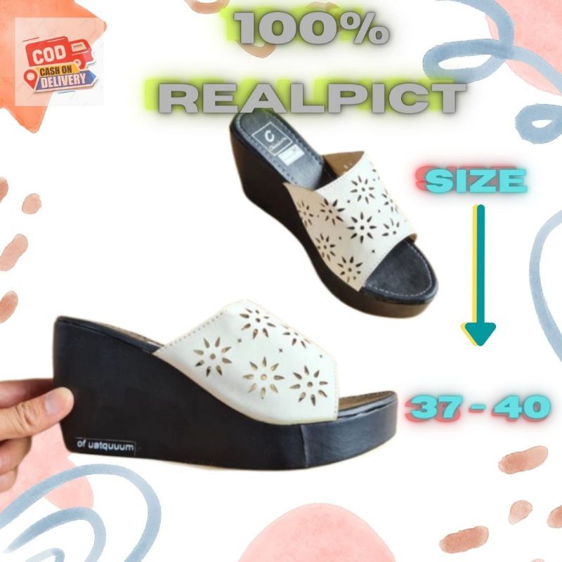 Sandal Sendal Wedges Wanita Kondangan Kekinian Karet Ringan Empuk Tinggi 7cm  Pesta Terbaru HDR 03FN