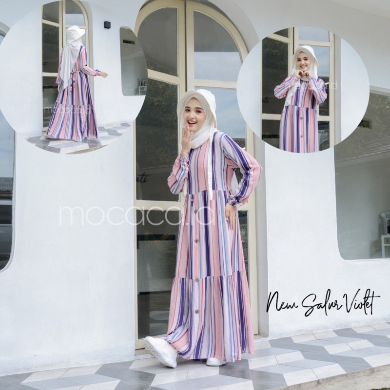 Gamis rumahan renda depan busui rayon premium - motif new salur violet